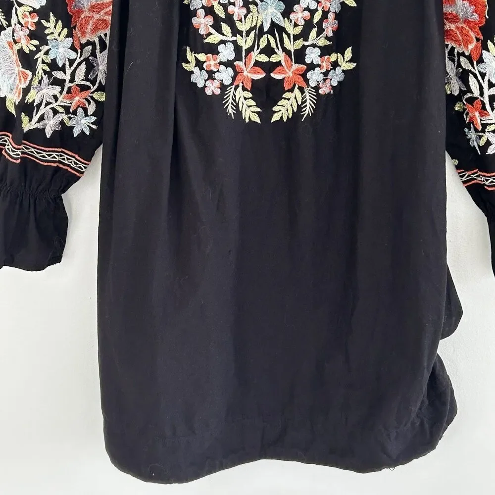 Free People Fleur Du Jour Mini Dress XS Black Floral Embroidered Off Shoulder